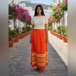 Vintage Handmade Tiki Tribal Motif Maxi Skirt Size XS